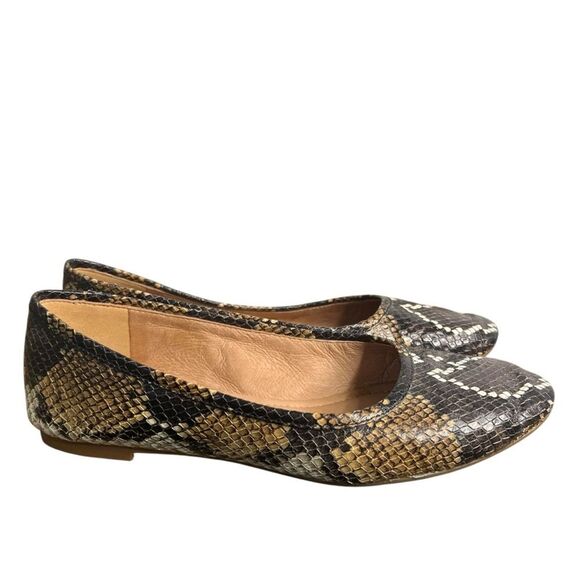 Madewell Cory Snake Embossed Flats Womens 8M Brown Tan Leather Ballet Shoes - Picture 6 of 8